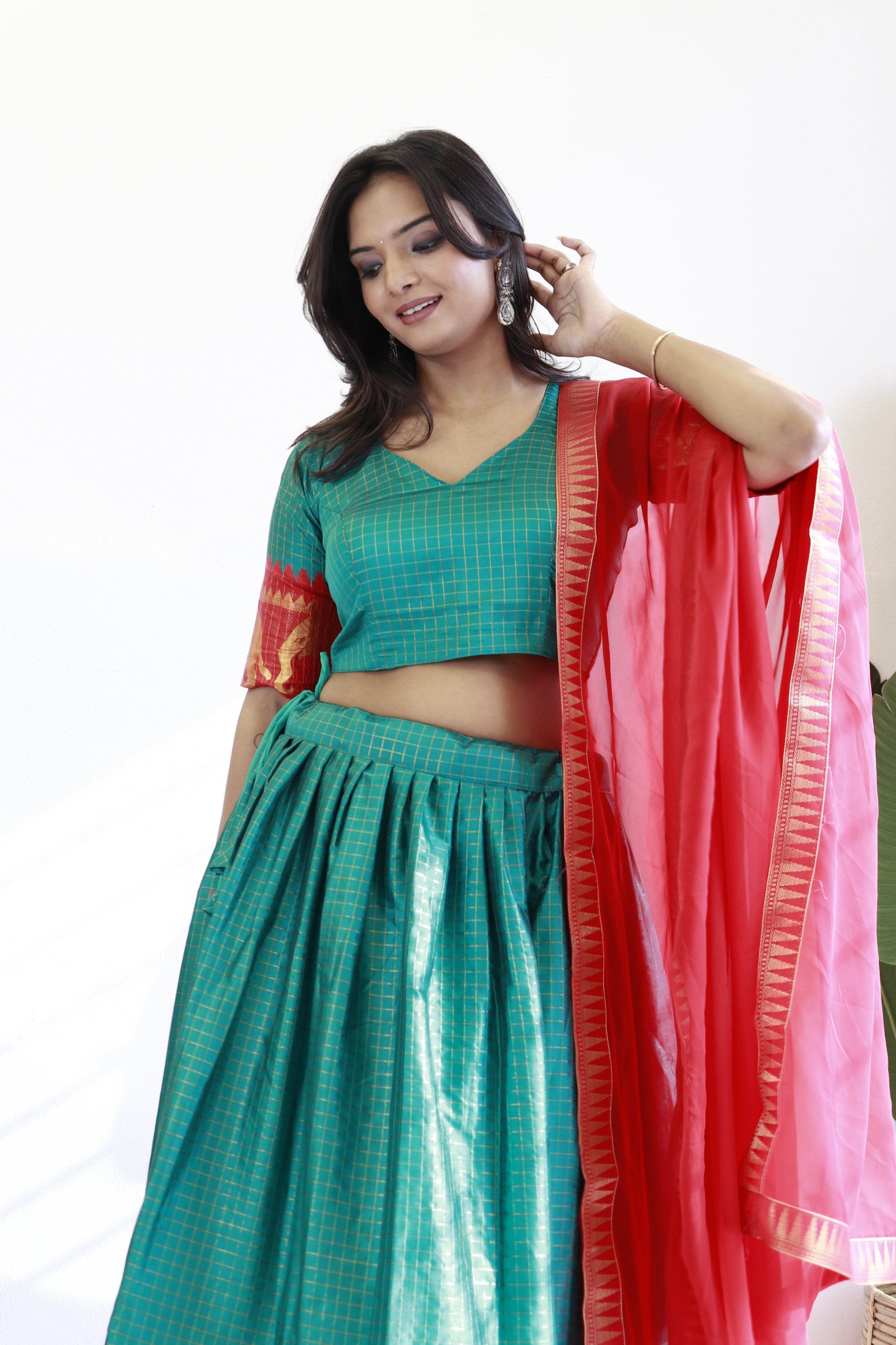 SEEANS Green Silk Lehenga Choli with Georgette Dupatta - SEEANS