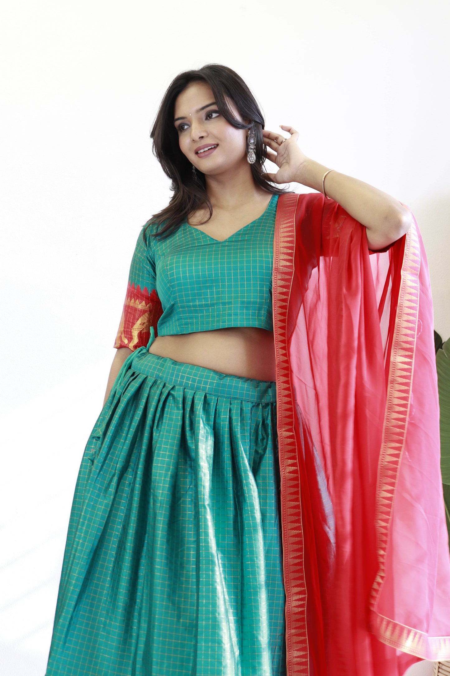 SEEANS Green Silk Lehenga Choli with Georgette Dupatta - SEEANS