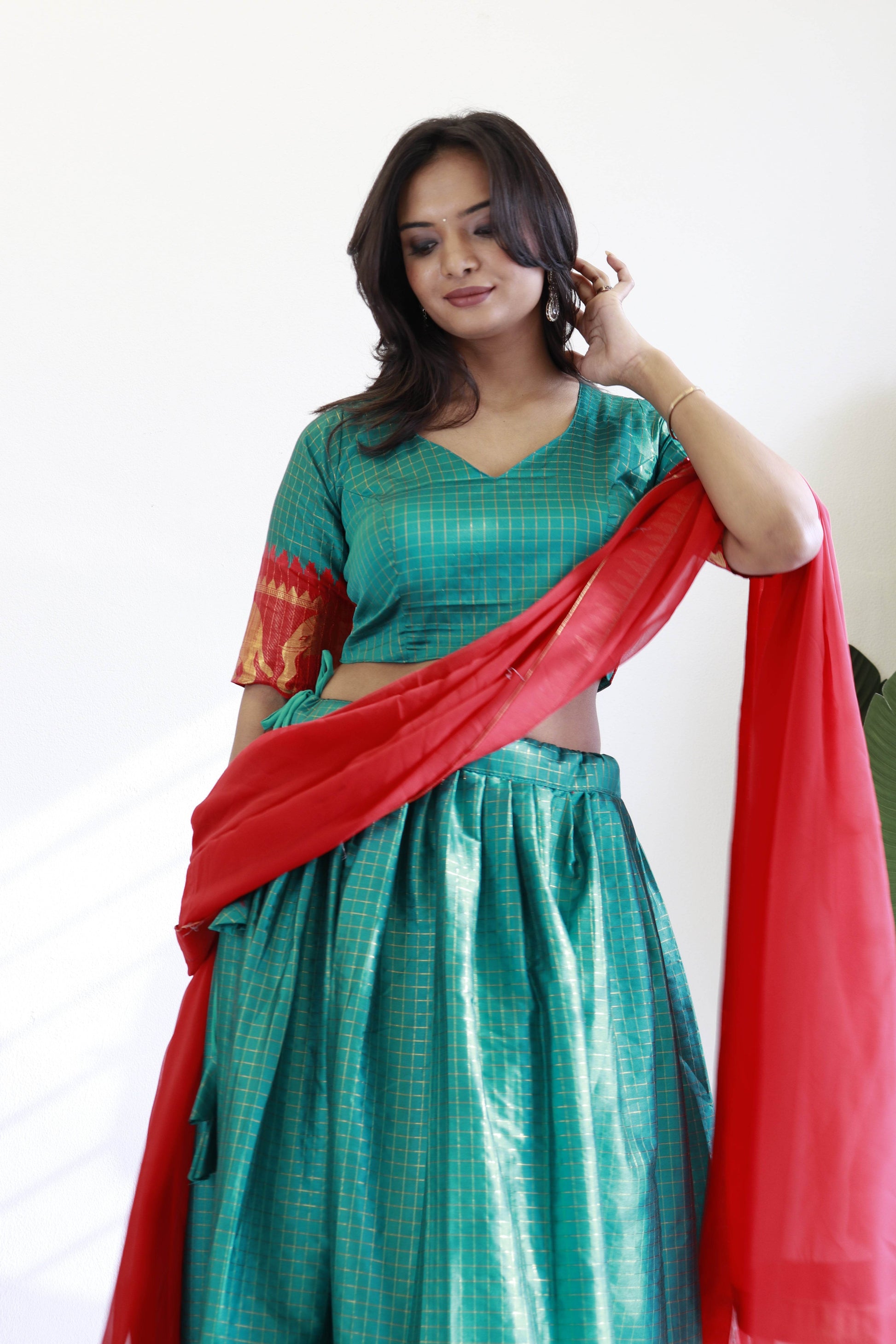 SEEANS Green Silk Lehenga Choli with Georgette Dupatta - SEEANS