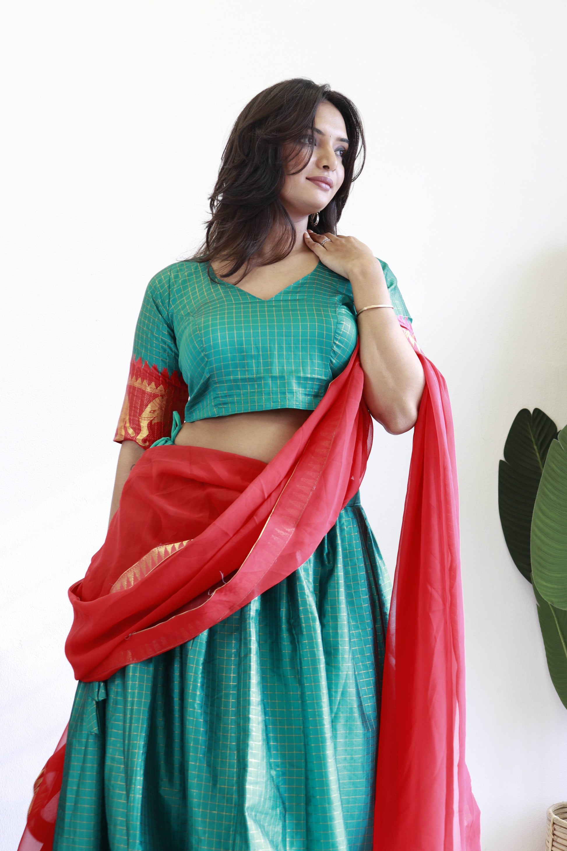 SEEANS Green Silk Lehenga Choli with Georgette Dupatta - SEEANS