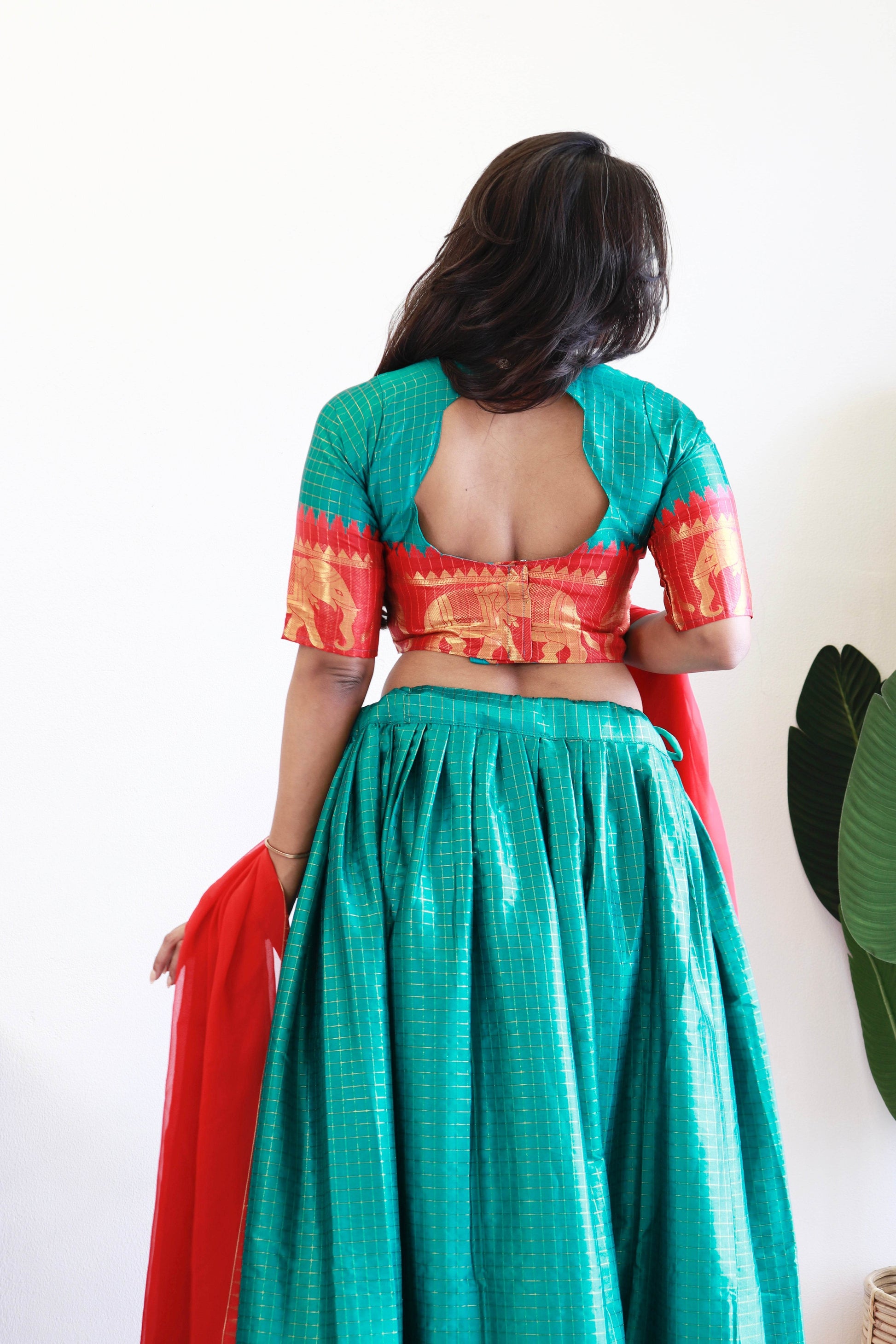 SEEANS Green Silk Lehenga Choli with Georgette Dupatta - SEEANS