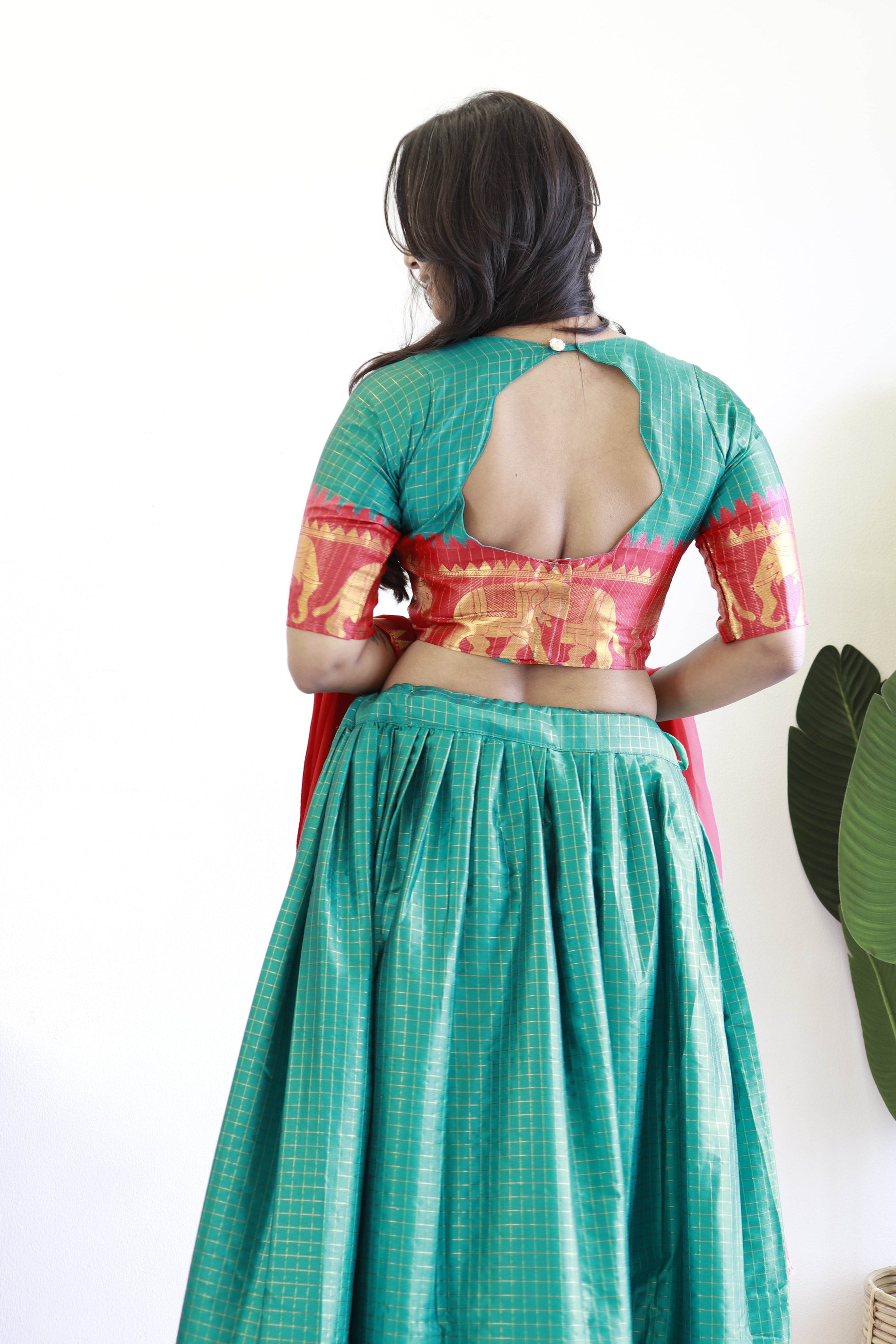 SEEANS Green Silk Lehenga Choli with Georgette Dupatta - SEEANS