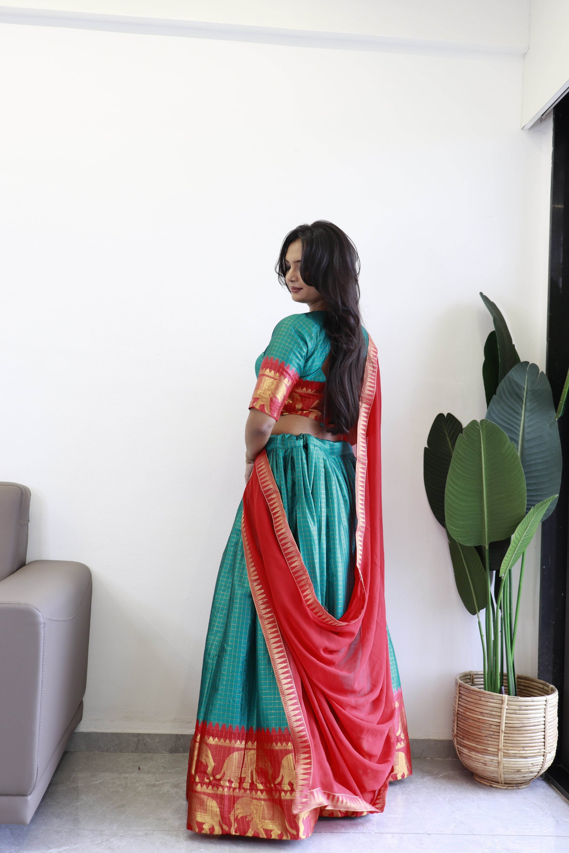 SEEANS Green Silk Lehenga Choli with Georgette Dupatta - SEEANS