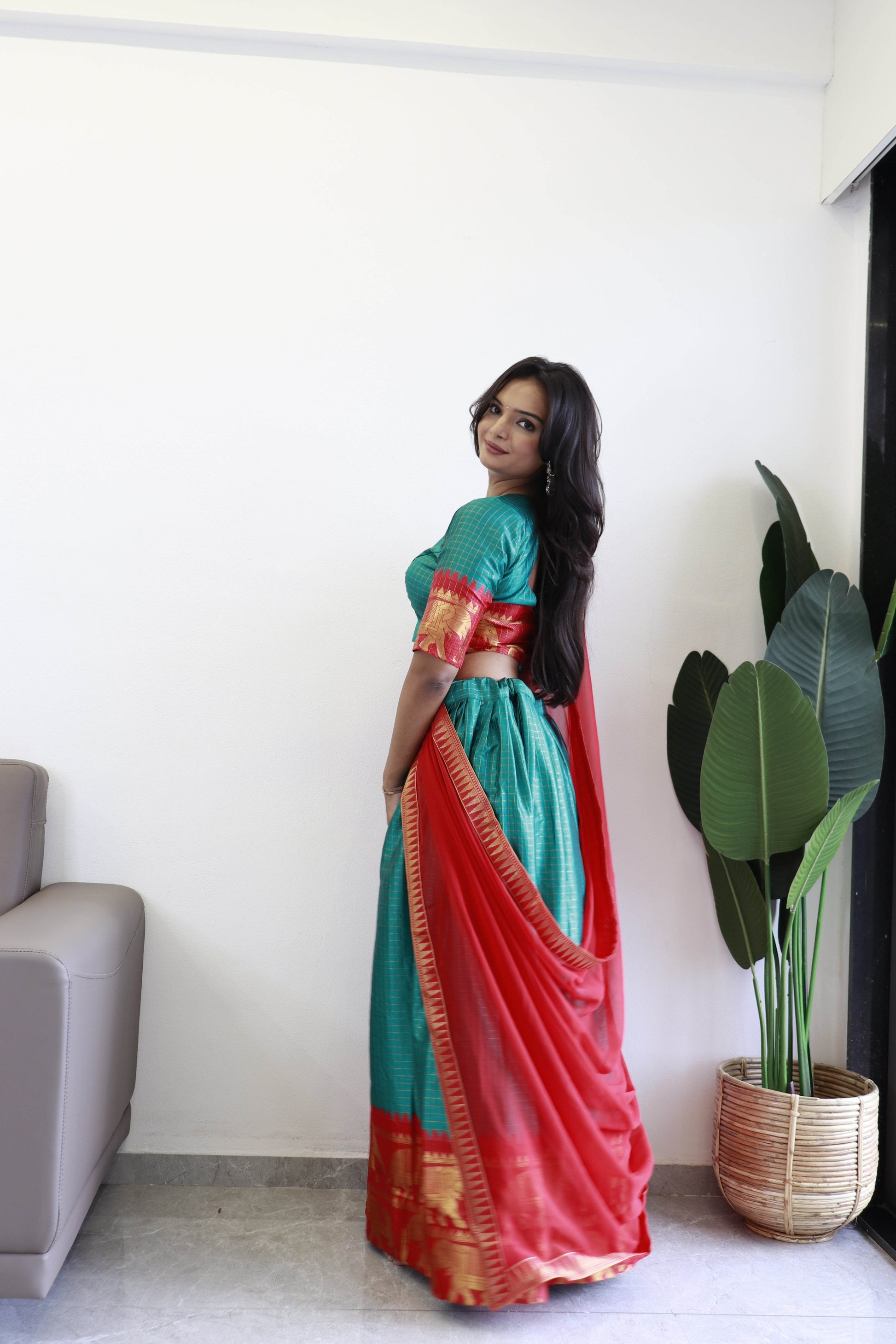 SEEANS Green Silk Lehenga Choli with Georgette Dupatta - SEEANS