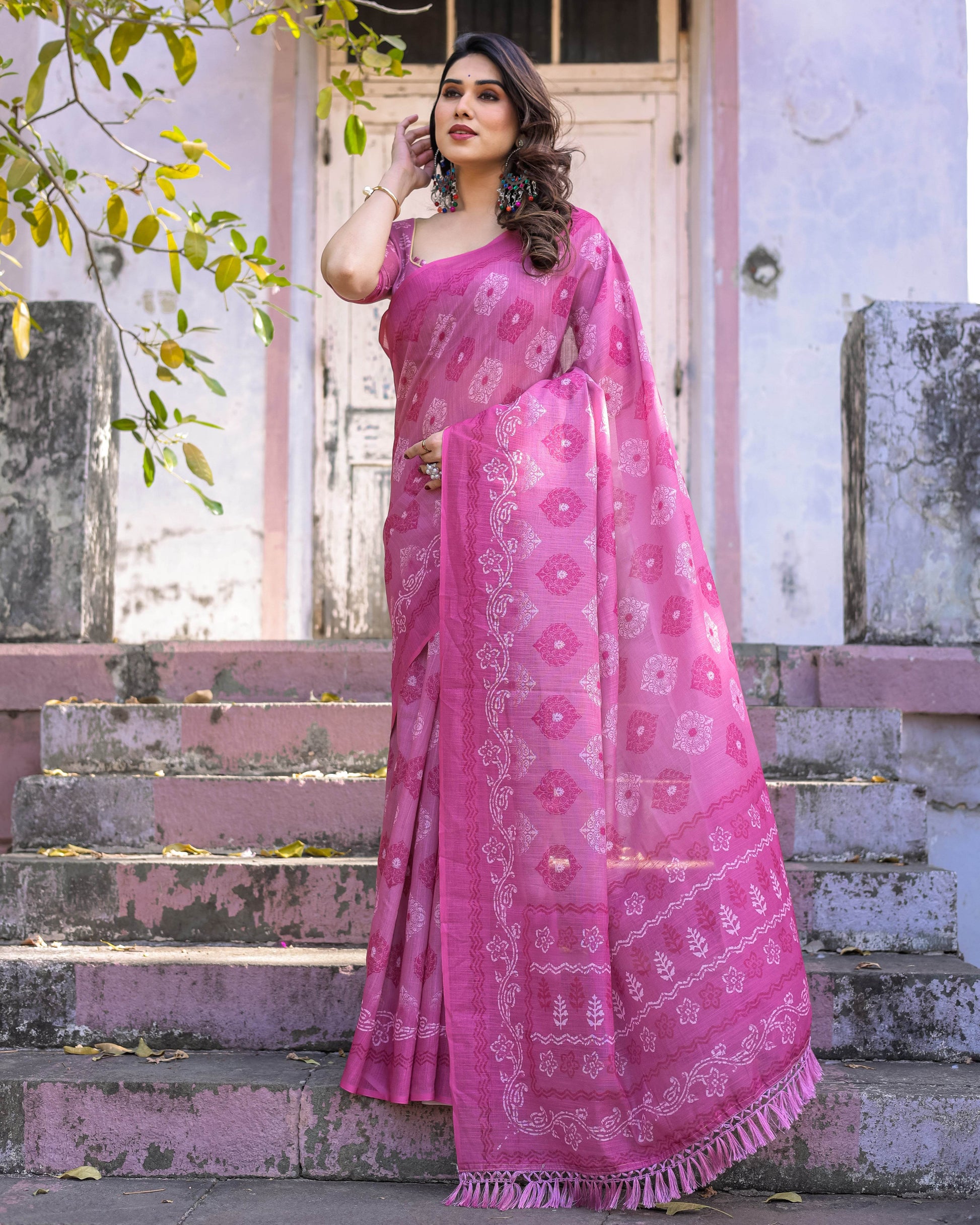 Multicolour Linen Saree with Traditional Patterns | Lightweight and Elegant - SEEANS