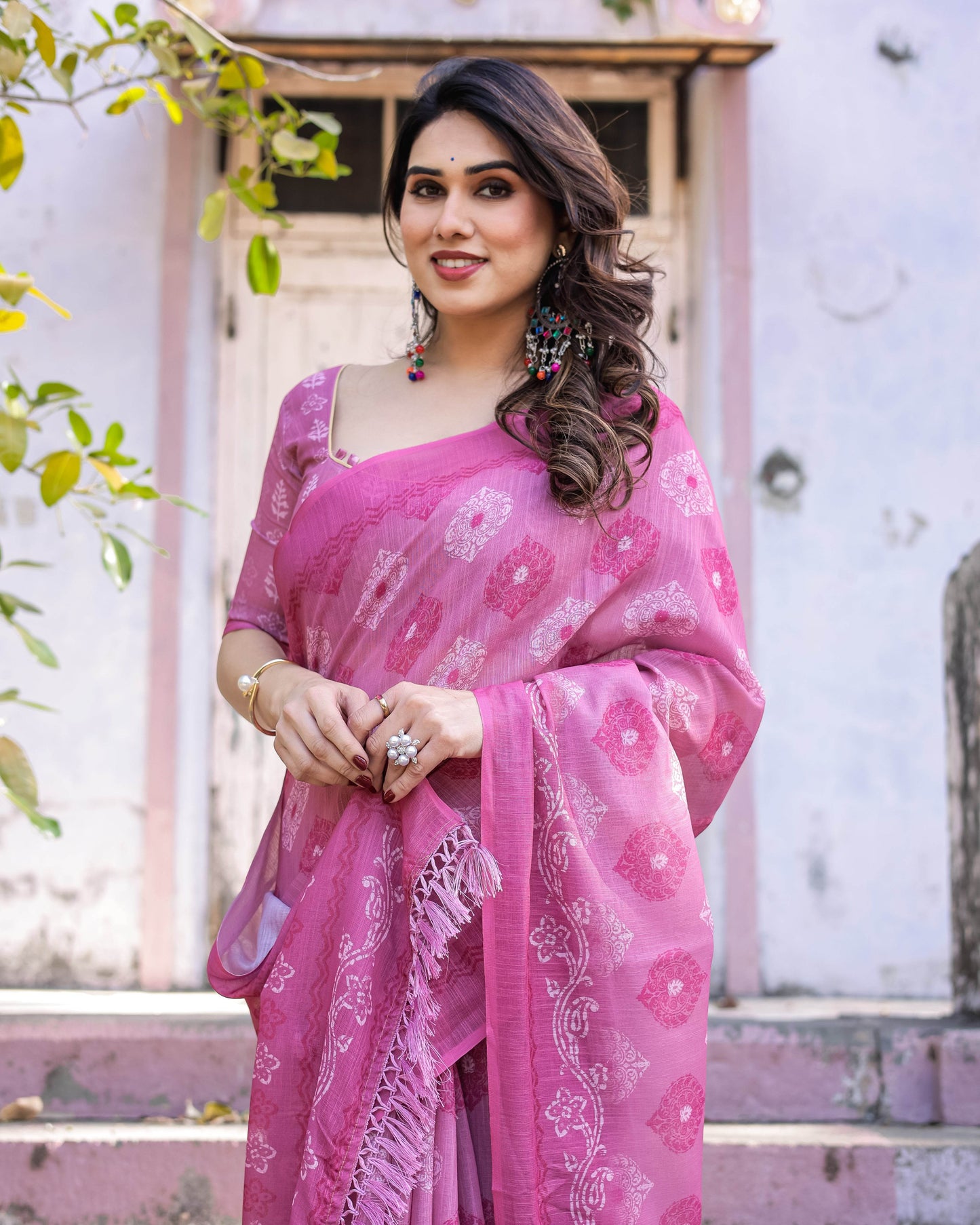 Multicolour Linen Saree with Traditional Patterns | Lightweight and Elegant - SEEANS