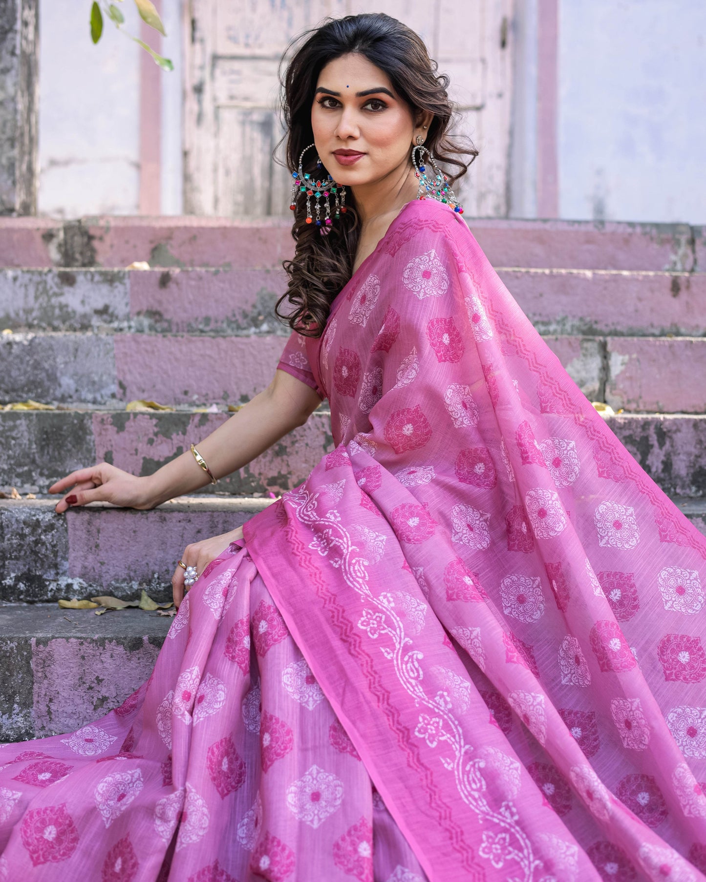 Multicolour Linen Saree with Traditional Patterns | Lightweight and Elegant - SEEANS