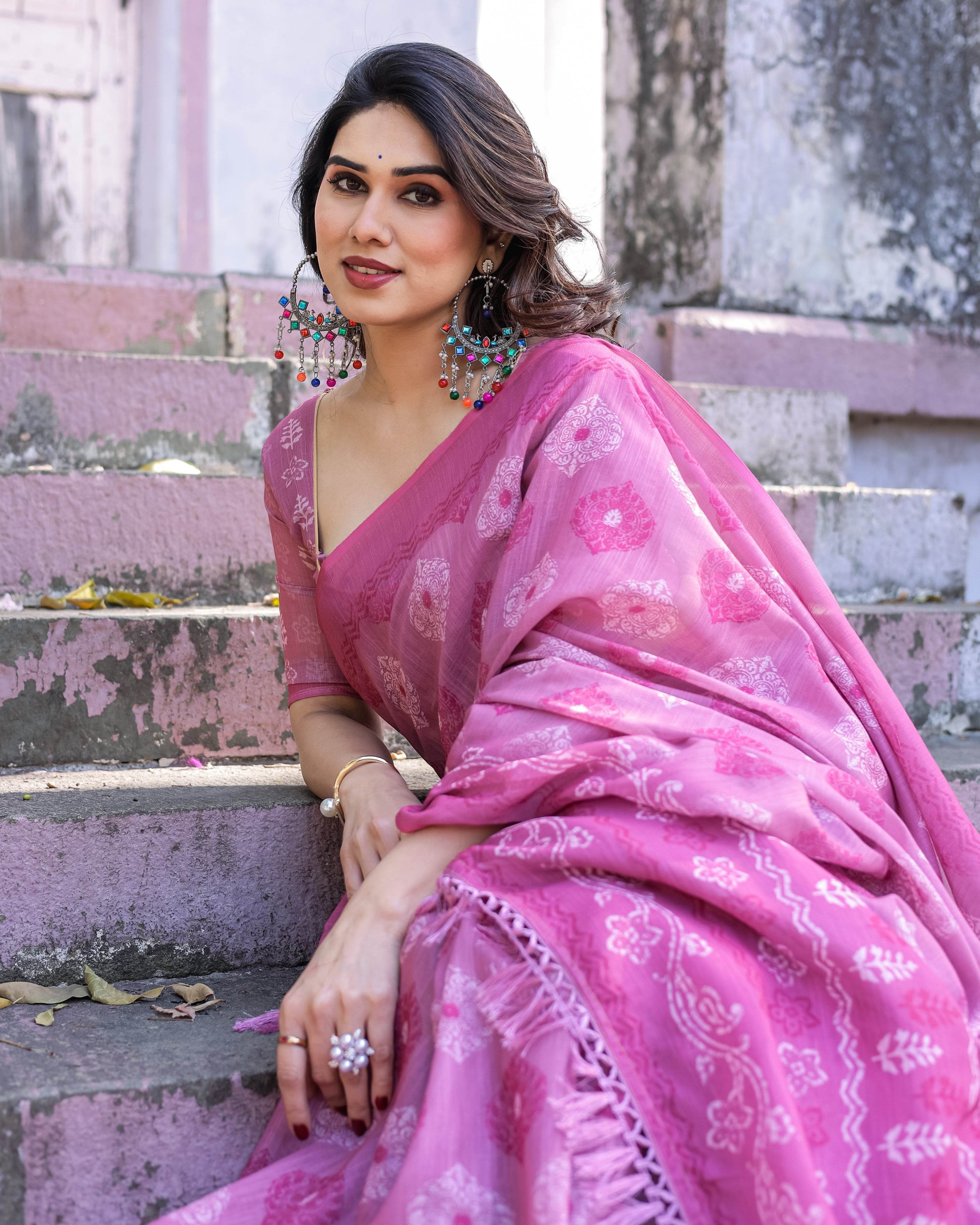 Multicolour Linen Saree with Traditional Patterns | Lightweight and Elegant - SEEANS