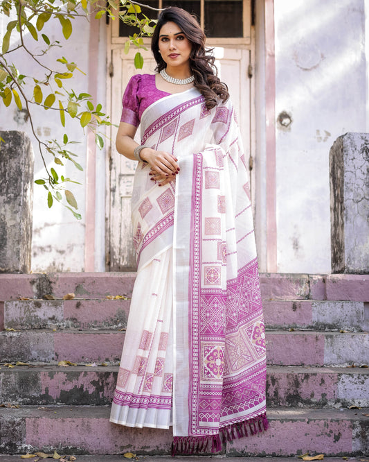 Multicolour Linen Saree with Traditional Patterns | Lightweight and Elegant - SEEANS