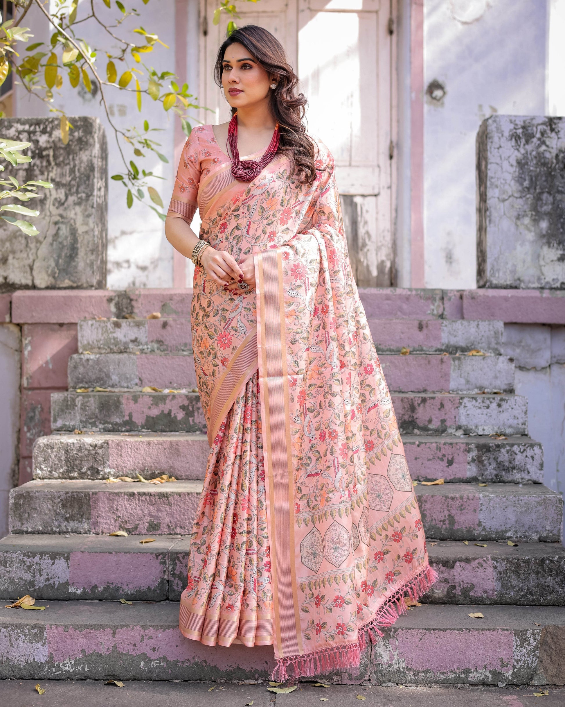 Multicolour Linen Saree with Traditional Patterns | Lightweight and Elegant - SEEANS