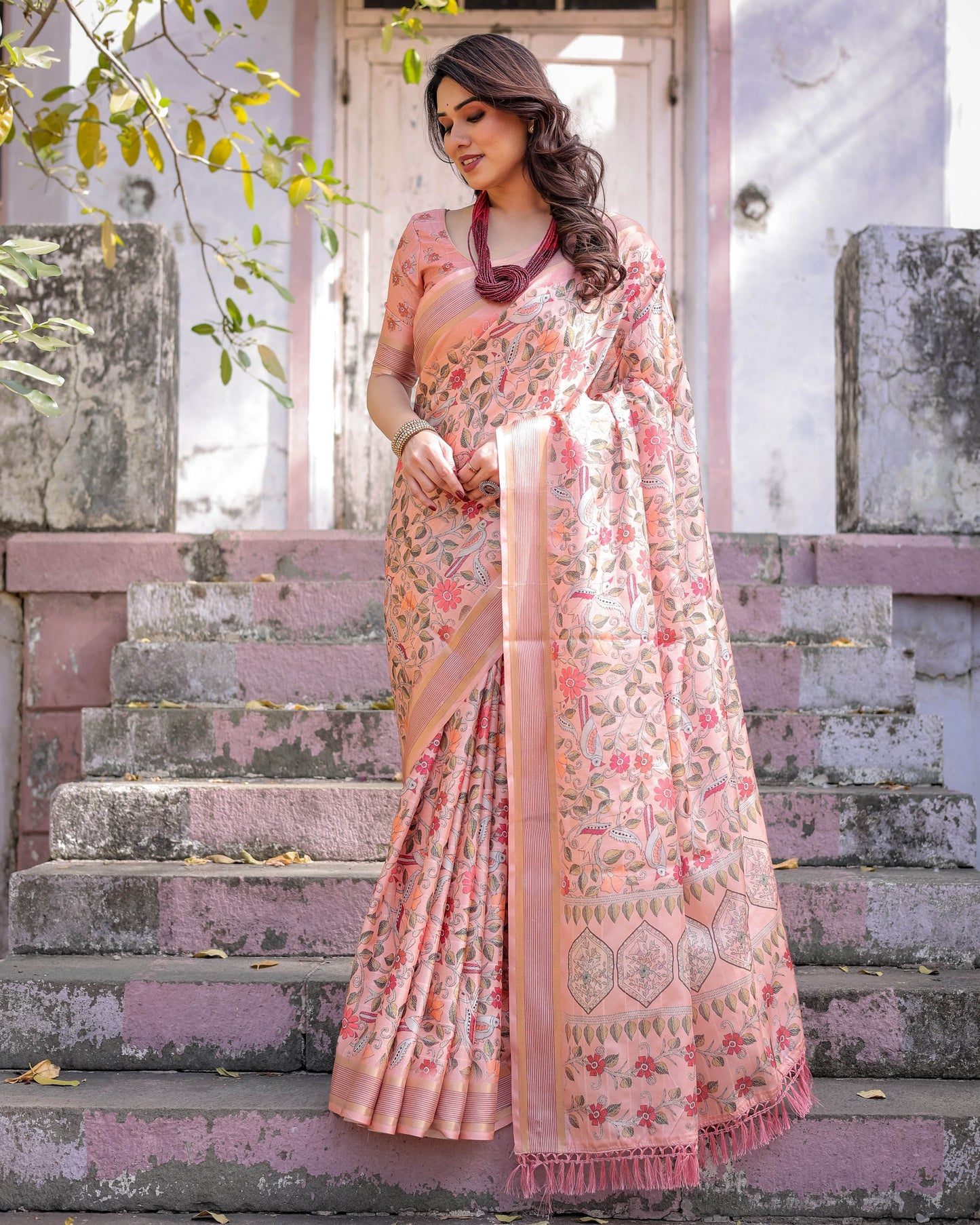 Multicolour Linen Saree with Traditional Patterns | Lightweight and Elegant - SEEANS
