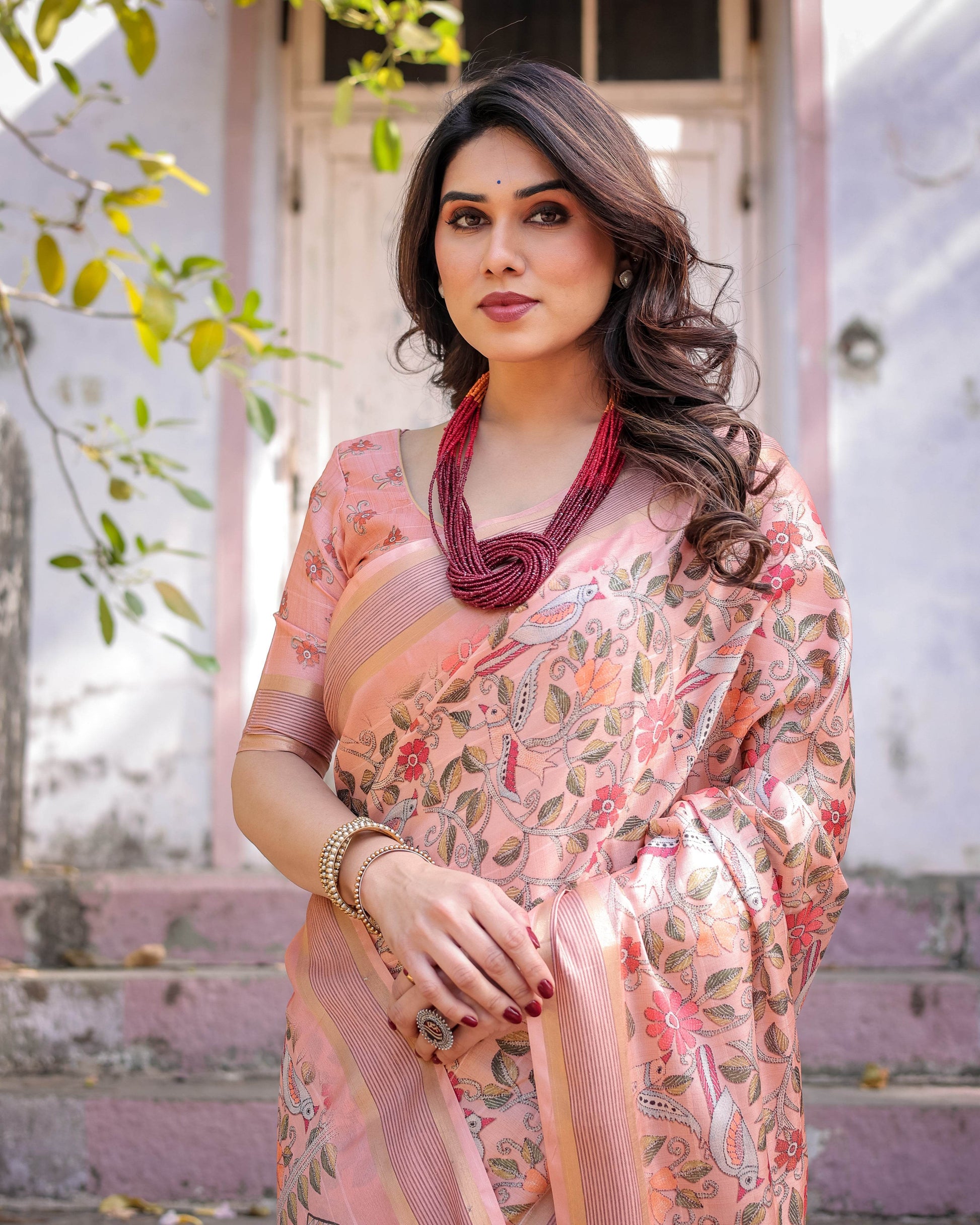 Multicolour Linen Saree with Traditional Patterns | Lightweight and Elegant - SEEANS