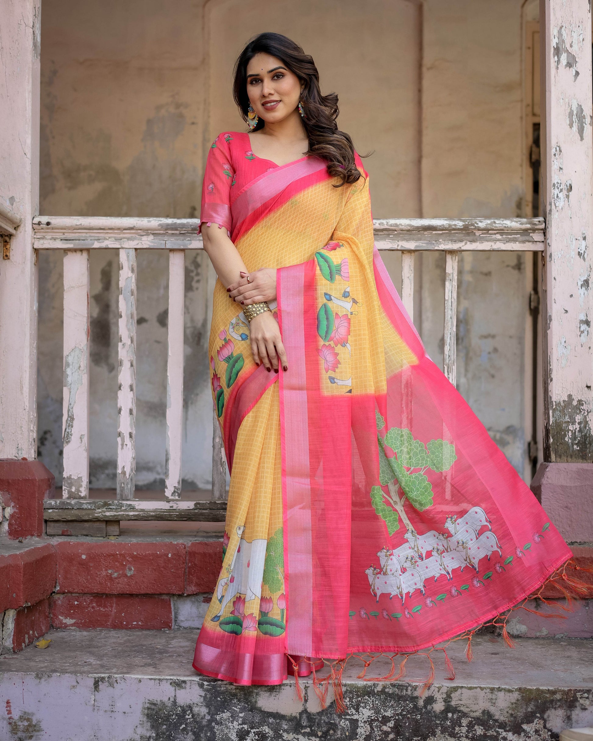 Multicolor Cotton Linen Saree with Timeless Elegance | Perfect for Every Occasion - SEEANS