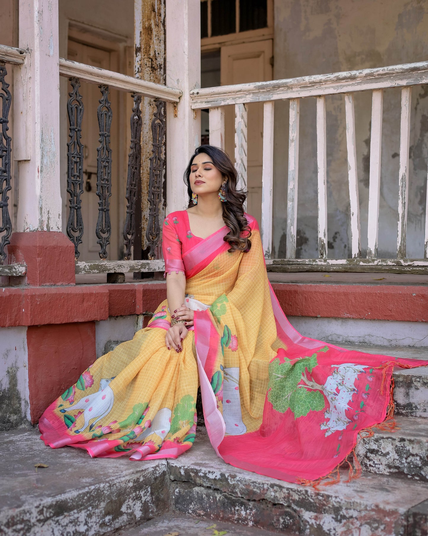 Multicolor Cotton Linen Saree with Timeless Elegance | Perfect for Every Occasion - SEEANS