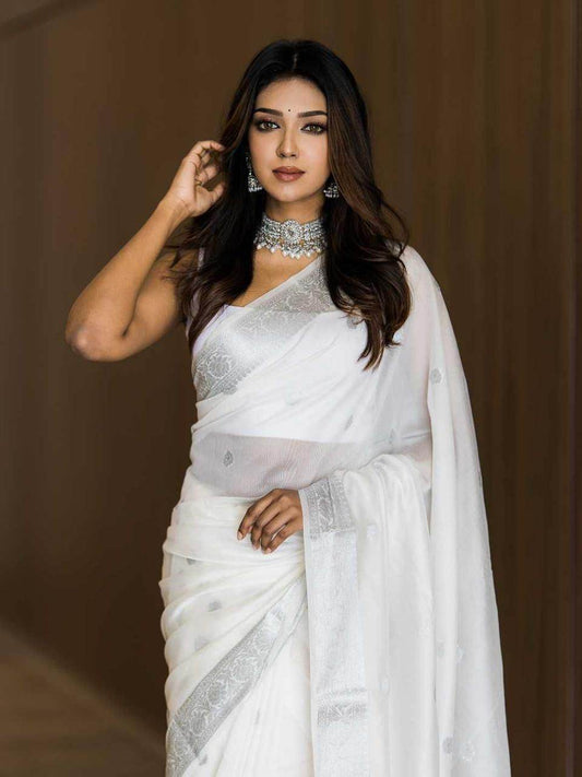 SEEANS Soft Linen Saree | Royal Vintage Weaving Design - SEEANS