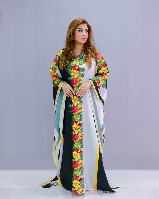 Stylish Digital Printed Silk Swiss Satin Kaftan - No Color Fade - SEEANS