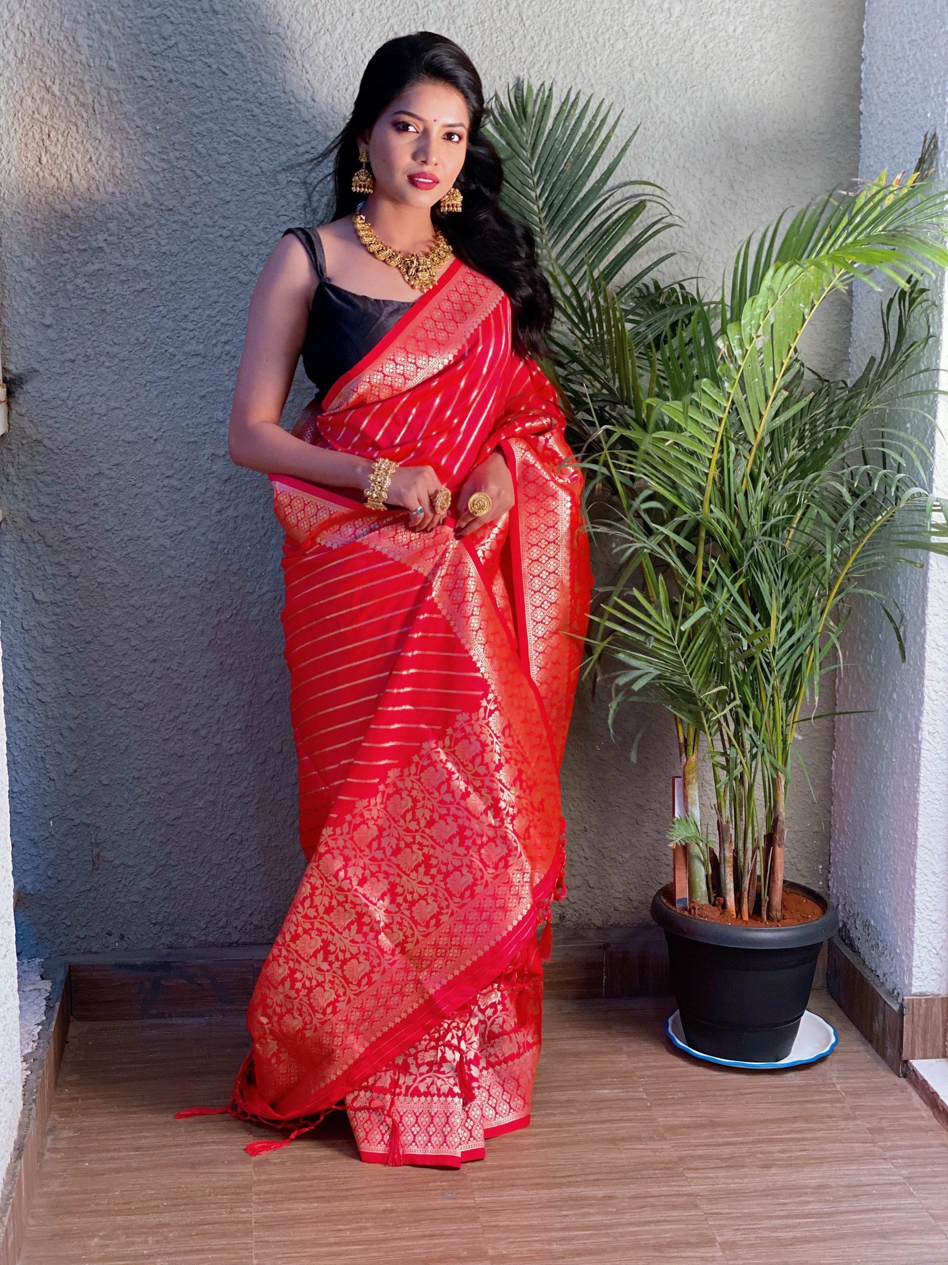 Pure Banarasi Silk Saree with Zari Weaving – Traditional - SEEANS