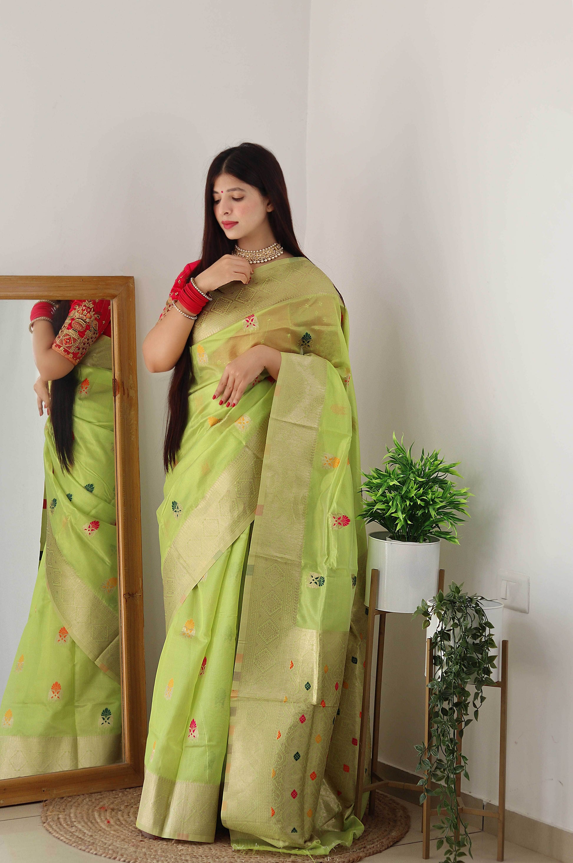 Pure Organza Minna Work Banarasi Saree | Vintage Royal Elegance - SEEANS