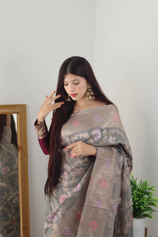 Pure Organza Minna Work Banarasi Saree | Vintage Royal Elegance - SEEANS