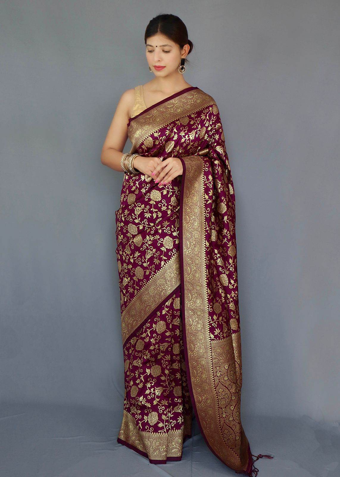 Pure Banarasi Silk Saree with Zari Weaving | Royal Traditional Elegance - SEEANS