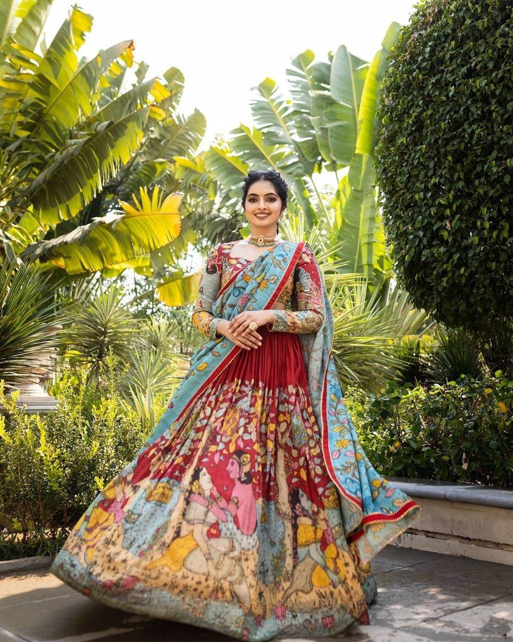Kalamkari Lehenga Choli - Light Shades, Premium Fabric, Stunning Look - SEEANS