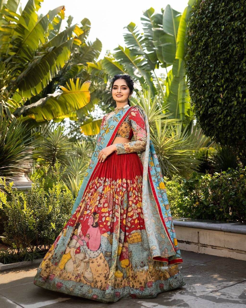 Kalamkari Lehenga Choli - Light Shades, Premium Fabric, Stunning Look - SEEANS