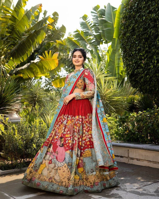 Kalamkari Lehenga Choli - Light Shades, Premium Fabric, Stunning Look - SEEANS
