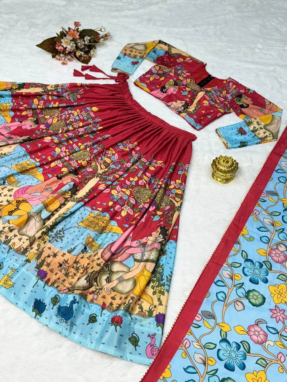 Kalamkari Lehenga Choli - Light Shades, Premium Fabric, Stunning Look - SEEANS