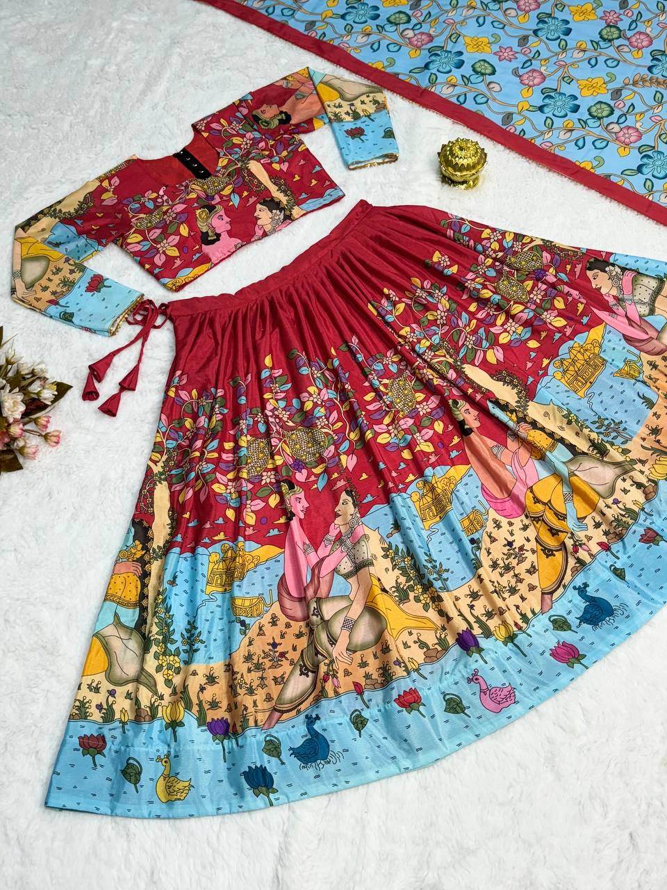 Kalamkari Lehenga Choli - Light Shades, Premium Fabric, Stunning Look - SEEANS