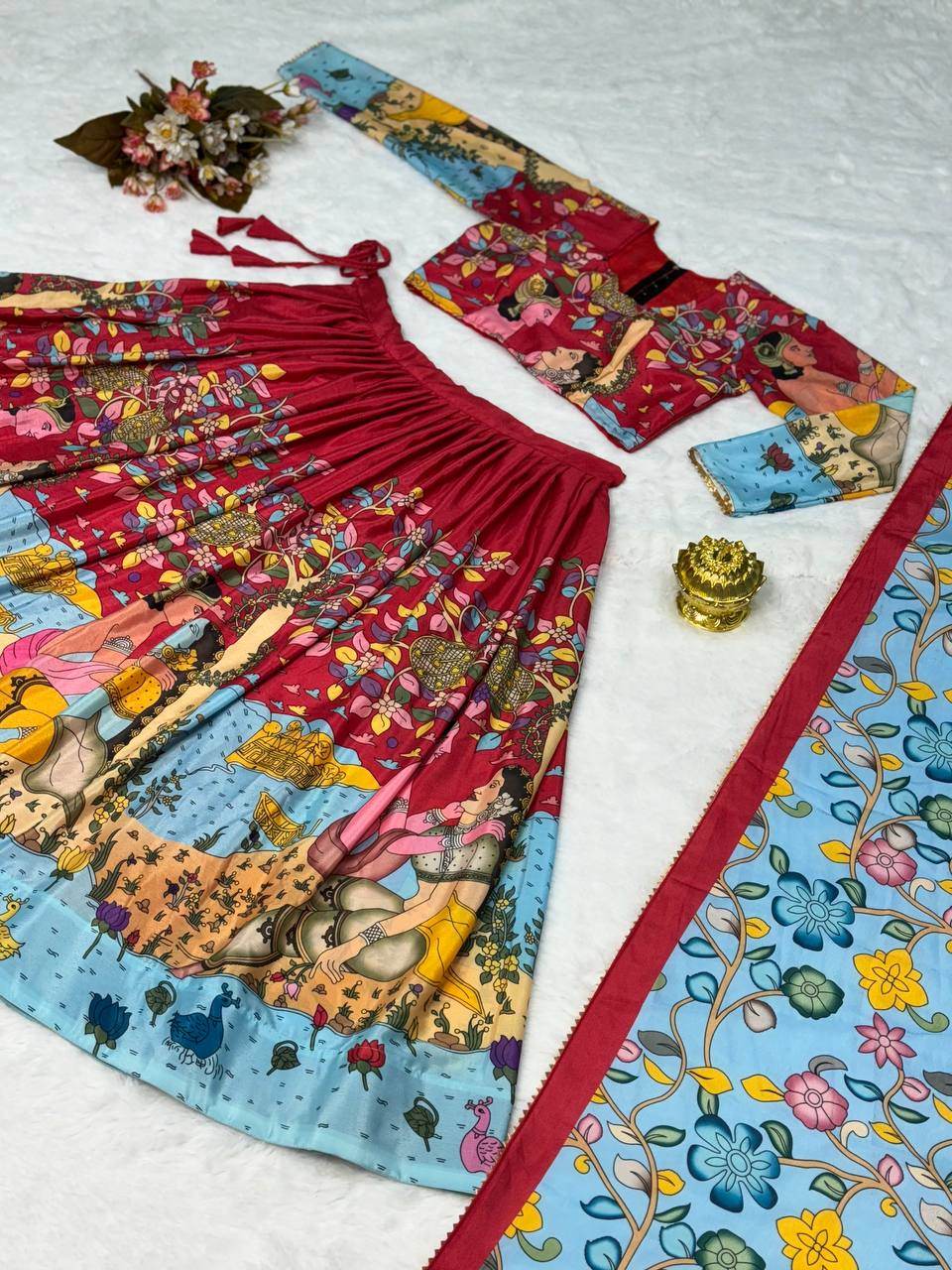 Kalamkari Lehenga Choli - Light Shades, Premium Fabric, Stunning Look - SEEANS