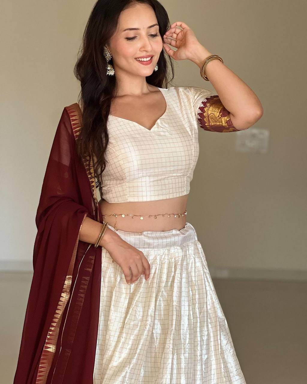 SEEANS White Silk Lehenga Choli with Georgette Dupatta - SEEANS