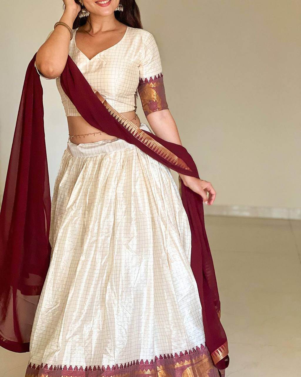 SEEANS White Silk Lehenga Choli with Georgette Dupatta - SEEANS