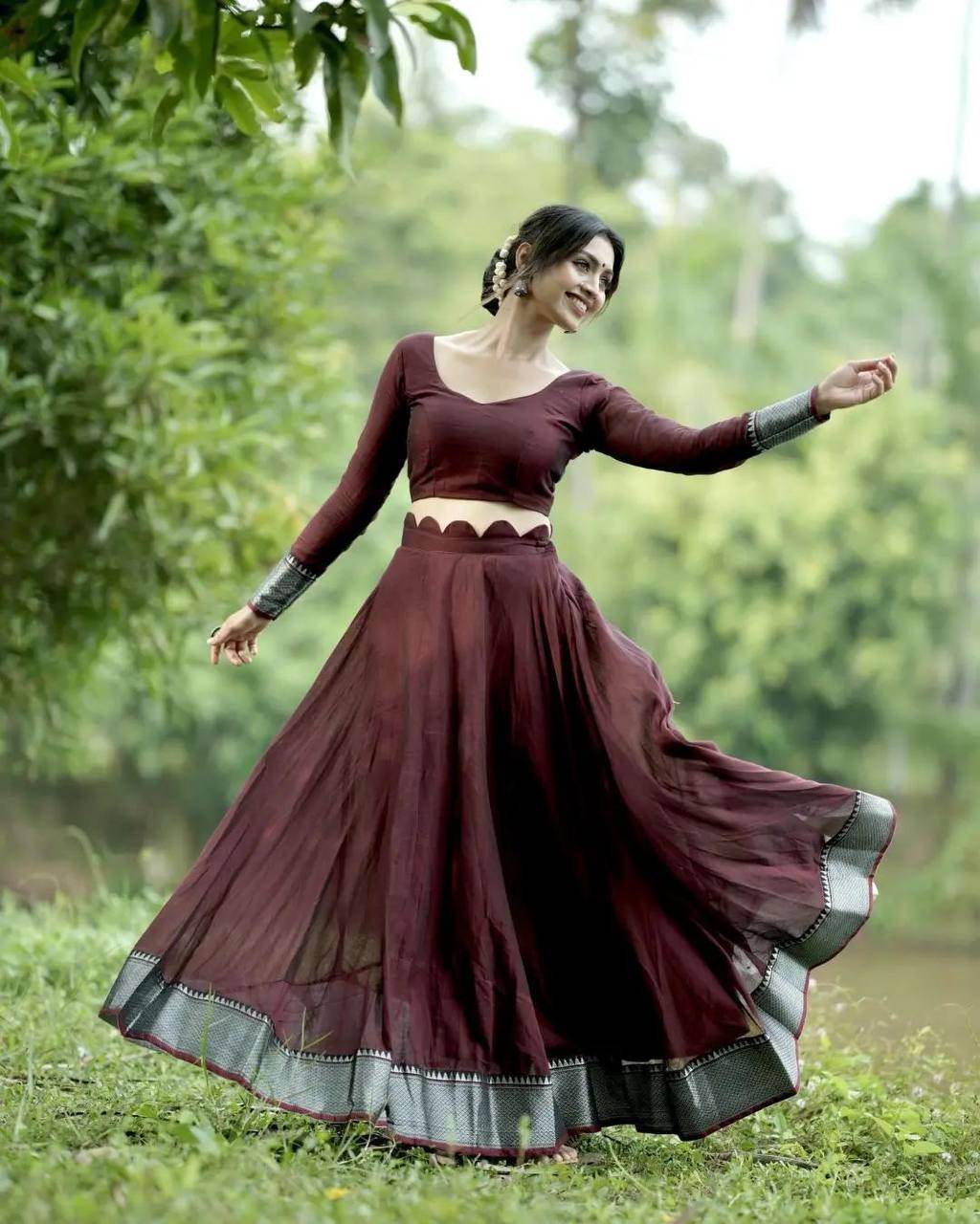 Kalamkari Lehenga Choli - Chinon Fabric, Heavy Weaving Work - SEEANS