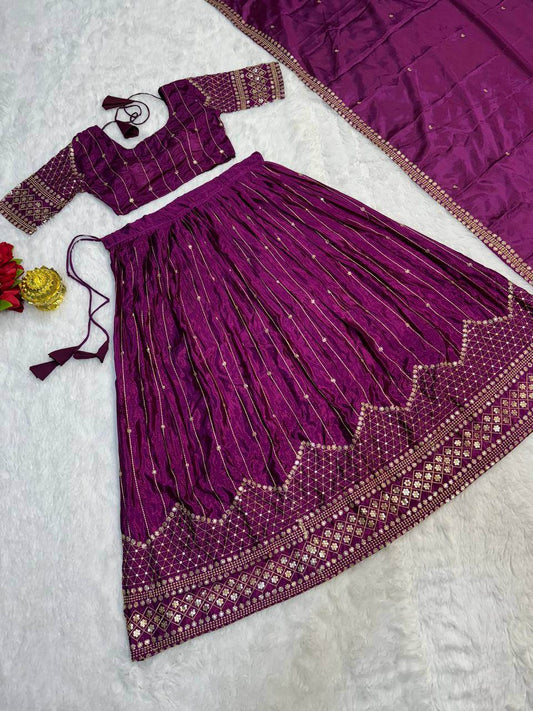 Designer Chinon Embroidered Lehenga Choli with Dupatta | Fully Stitched - SEEANS