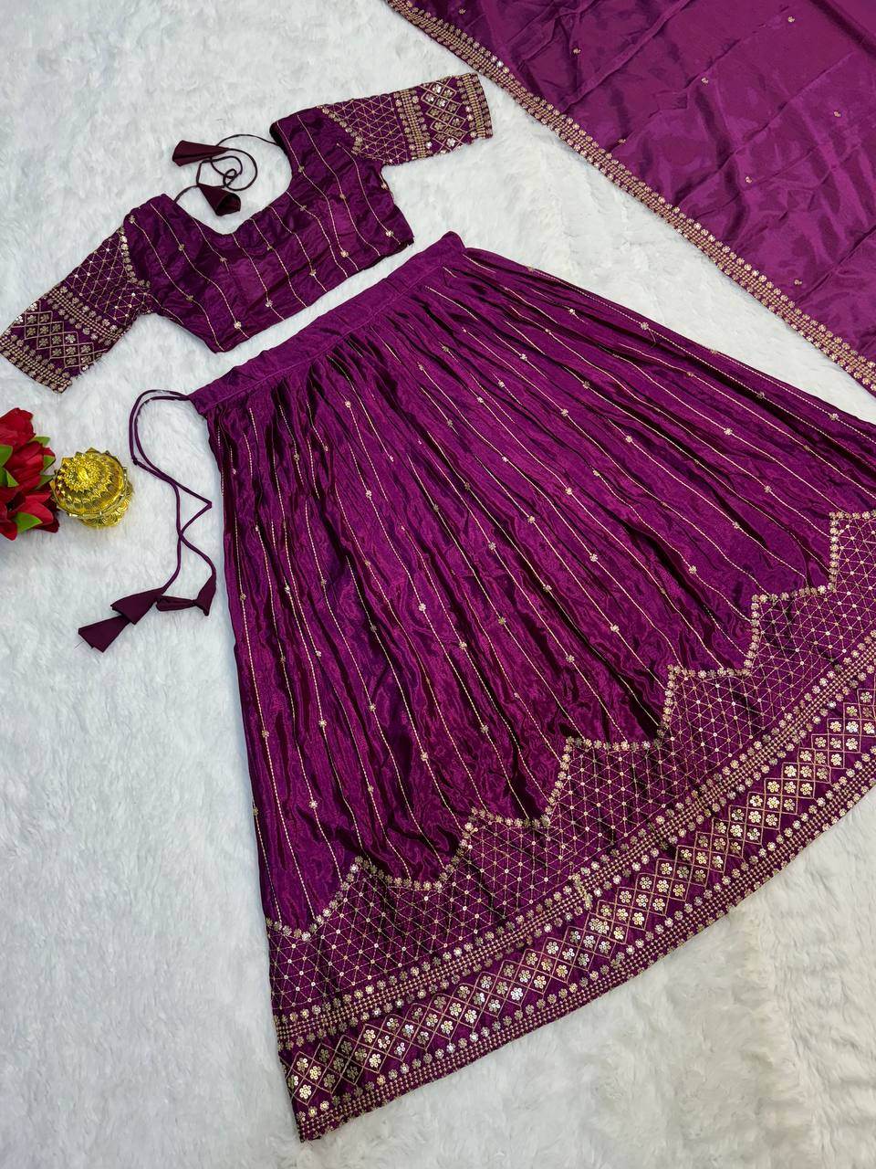 Designer Chinon Embroidered Lehenga Choli with Dupatta | Fully Stitched - SEEANS