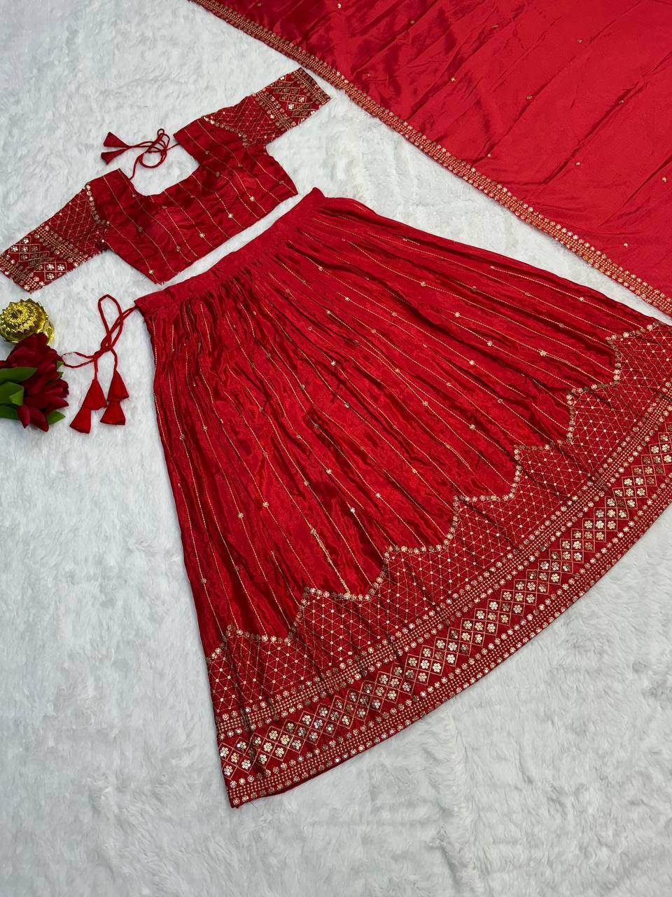 New Designer Chinon Embroidery Stitched Lehenga Choli with Dupatta - SEEANS