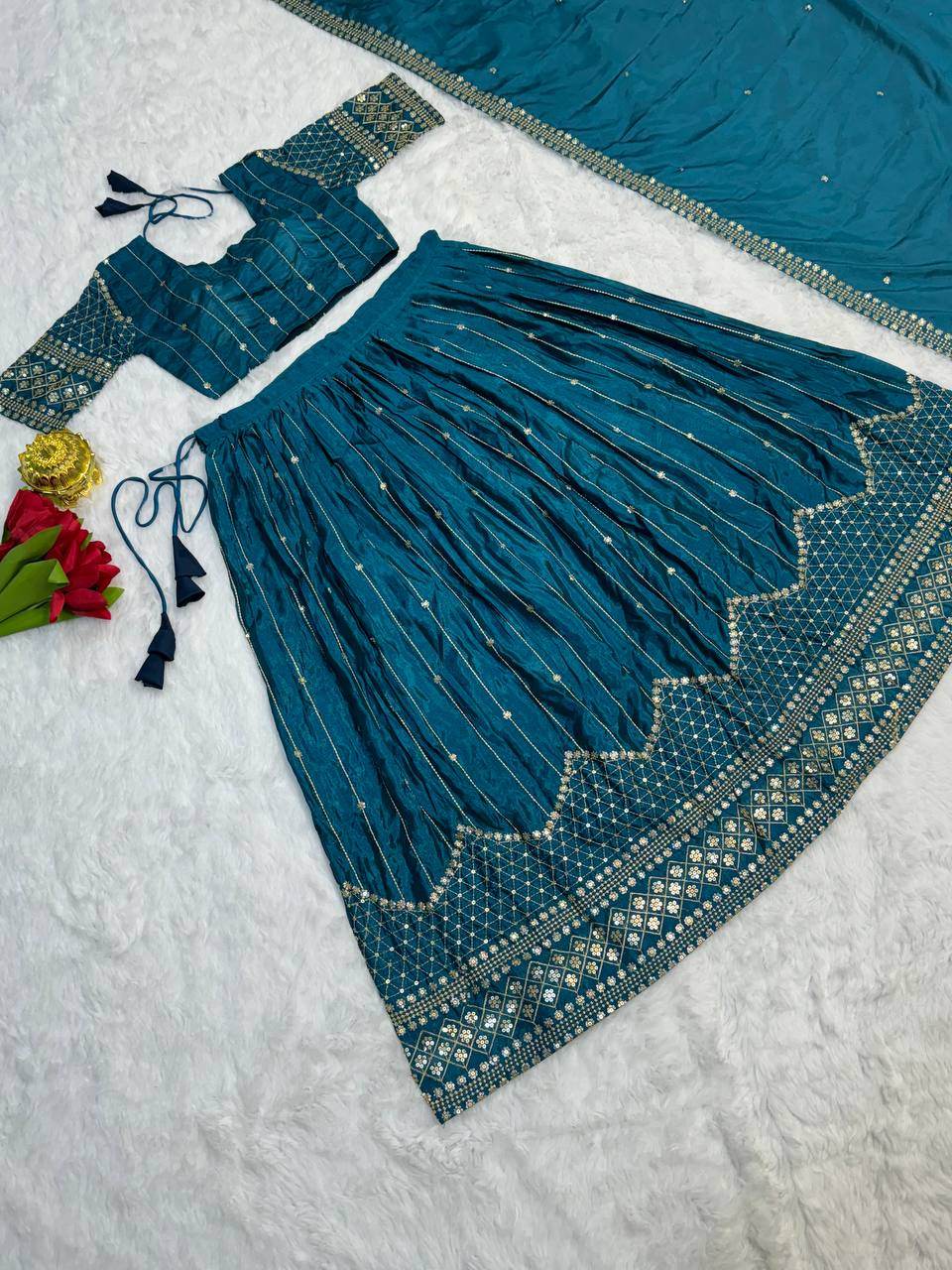 Designer Chinon Embroidery Lehenga Choli with Dupatta - SEEANS