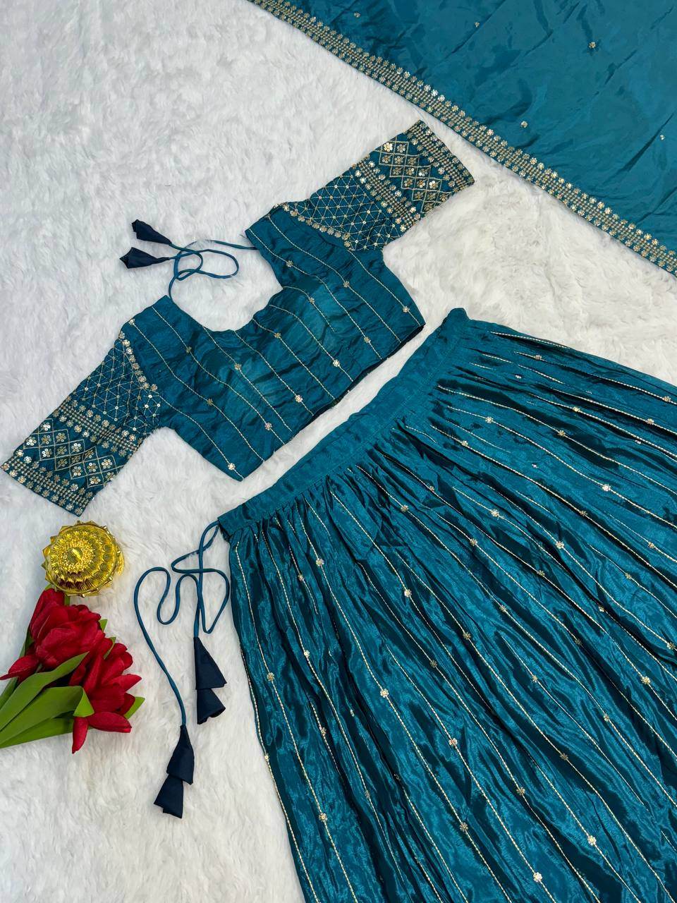 Designer Chinon Embroidery Lehenga Choli with Dupatta - SEEANS