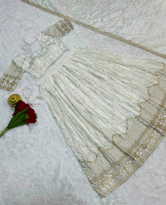 Designer Chinon Embroidery Stitched Lehenga Choli with Dupatta - SEEANS