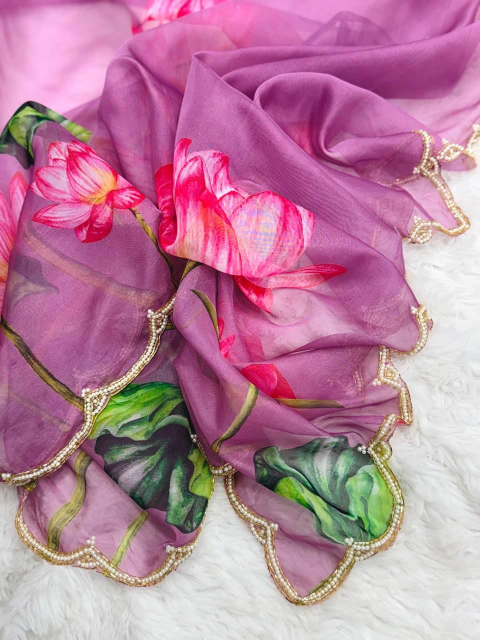 Organza Saree with Delicate Khatli Embroidery - SEEANS