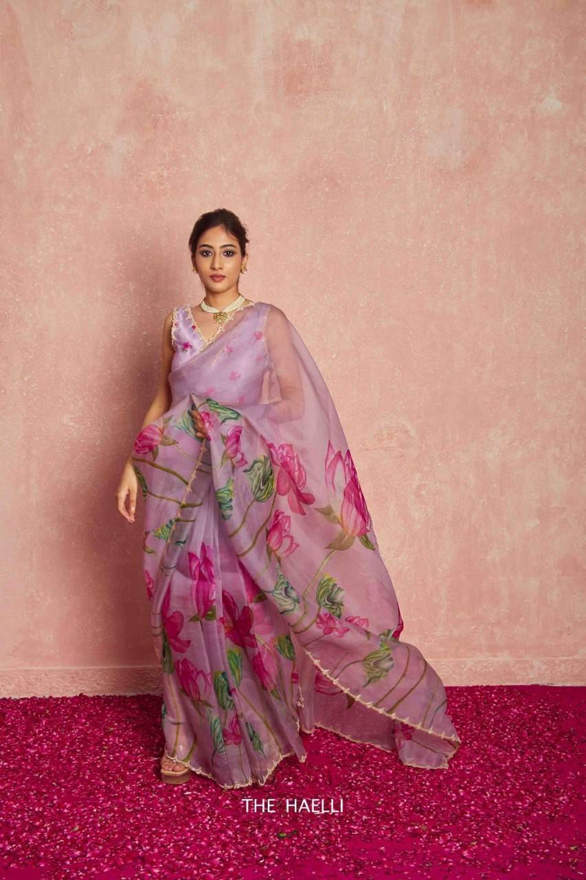 Organza Saree with Delicate Khatli Embroidery - SEEANS