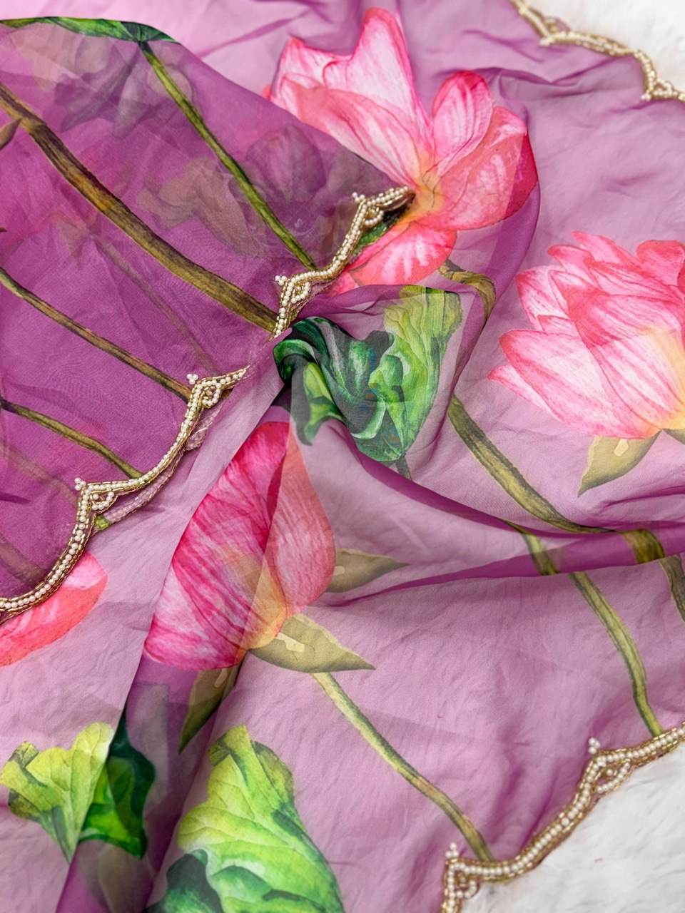 Organza Saree with Delicate Khatli Embroidery - SEEANS