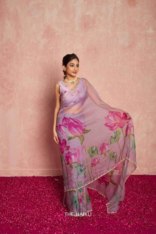Organza Saree with Delicate Khatli Embroidery - SEEANS