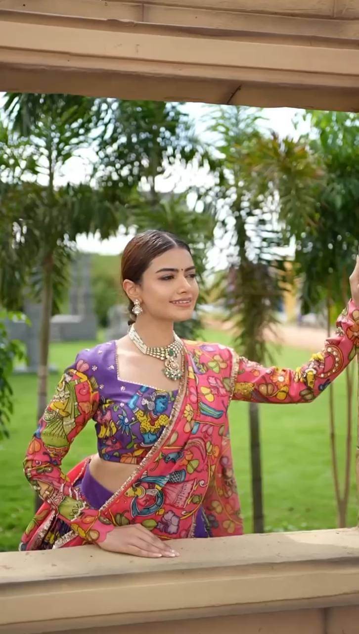 Floral Fantasy Kalamkari Lehenga Choli for Majestic Look - SEEANS