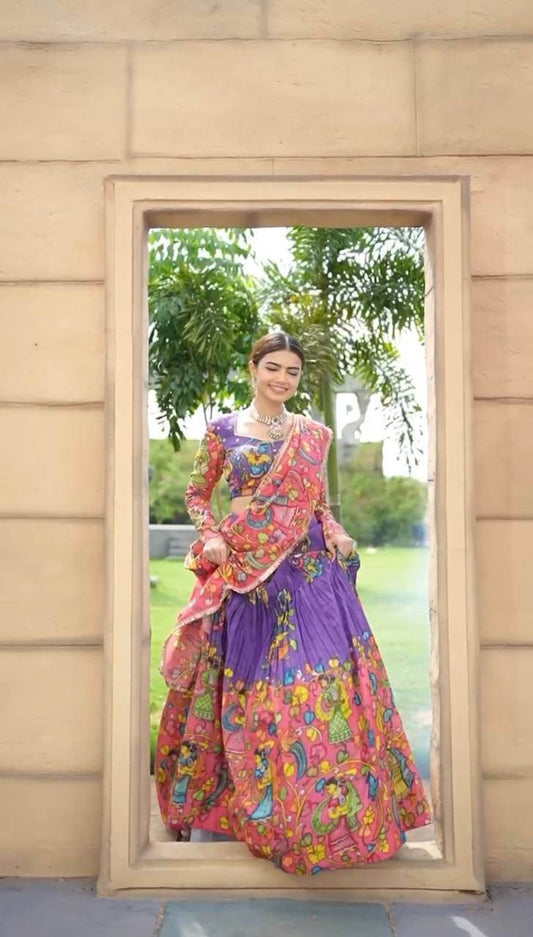 Floral Fantasy Kalamkari Lehenga Choli for Majestic Look - SEEANS