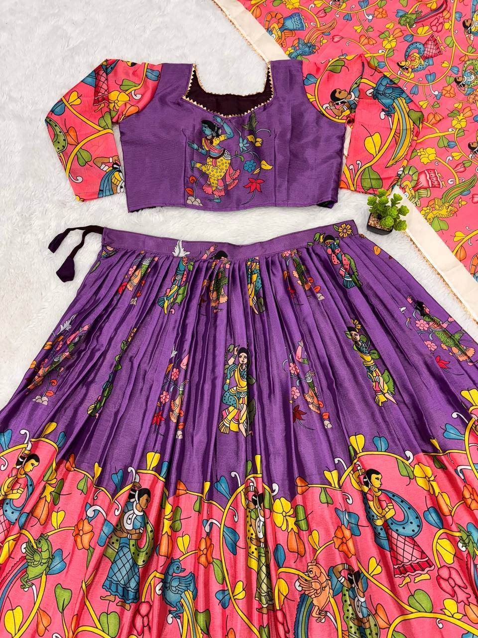 Floral Fantasy Kalamkari Lehenga Choli for Majestic Look - SEEANS