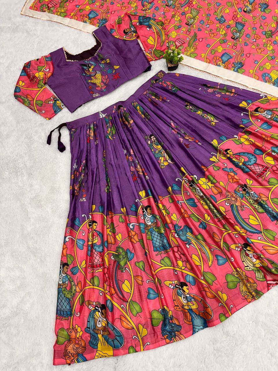 Floral Fantasy Kalamkari Lehenga Choli for Majestic Look - SEEANS