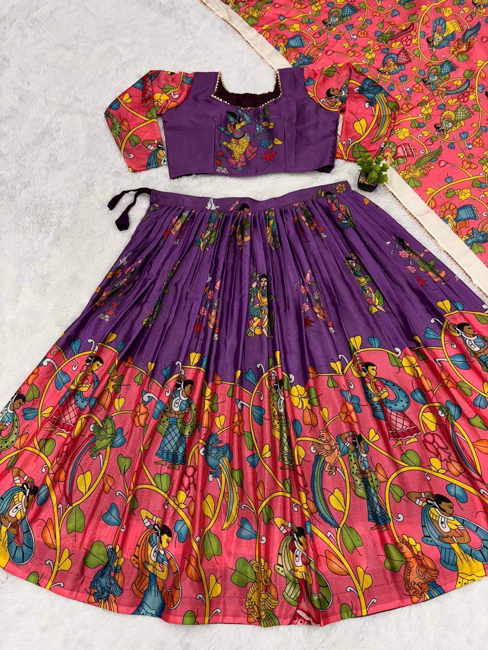 Floral Fantasy Kalamkari Lehenga Choli for Majestic Look - SEEANS