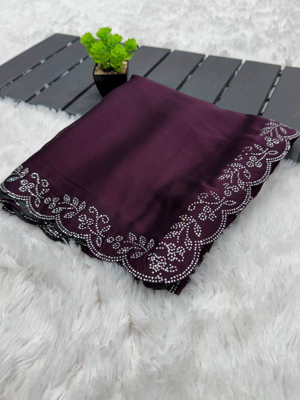 Style Rich Party Wear Saree for Women - Black Ramgoli Rich Soft Shine Fabric with Handmade Diamond Panel Work & Matching Running Blouse - SEEANS