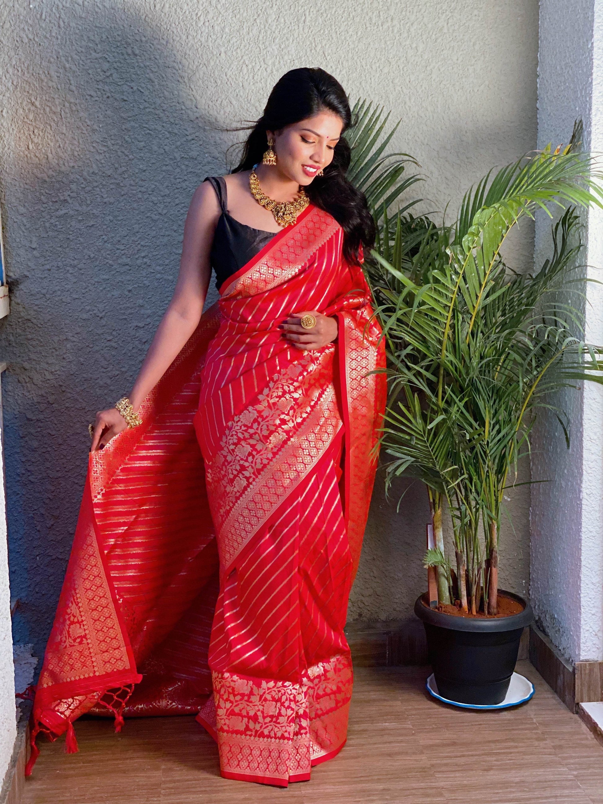 Pure Banarasi Silk Saree with Zari Weaving – Traditional - SEEANS